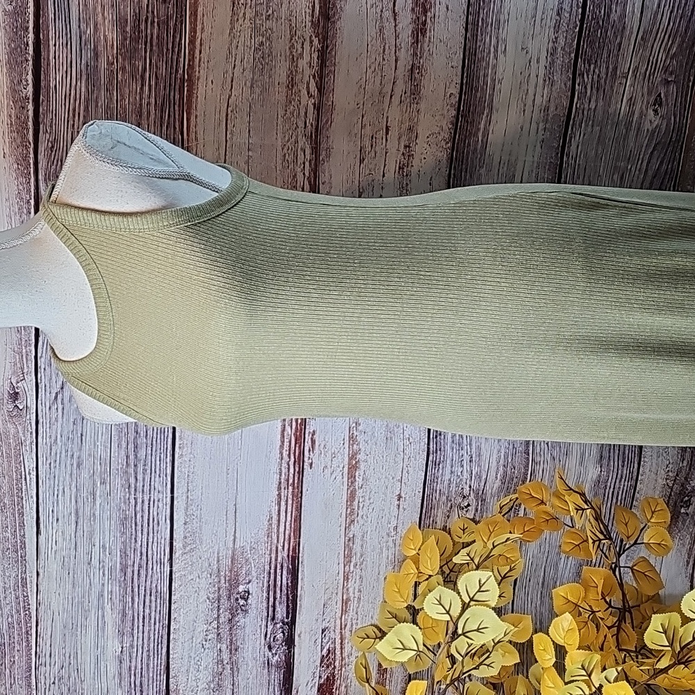 NEW A NEW DAY OLIVE GREEN RIBBED SLEEVELESS LONG KNIT MAXI DRESS